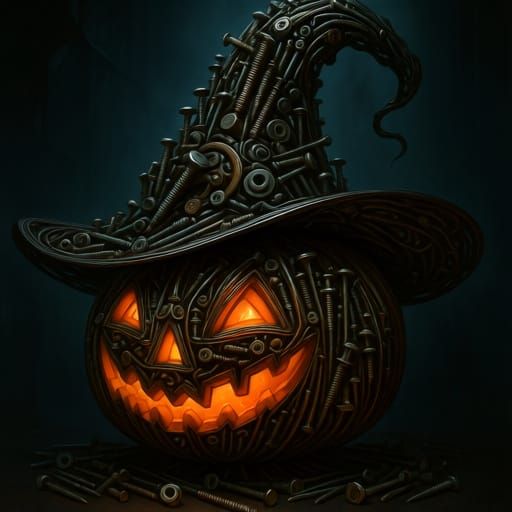 Witch Hat and Pumpkin Crafted from Hardware