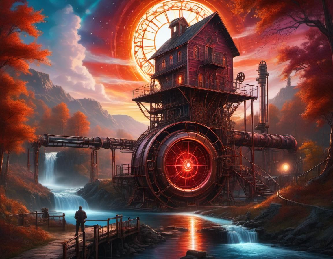 Steampunk Portal at Dawn: Intricate Digital Painting