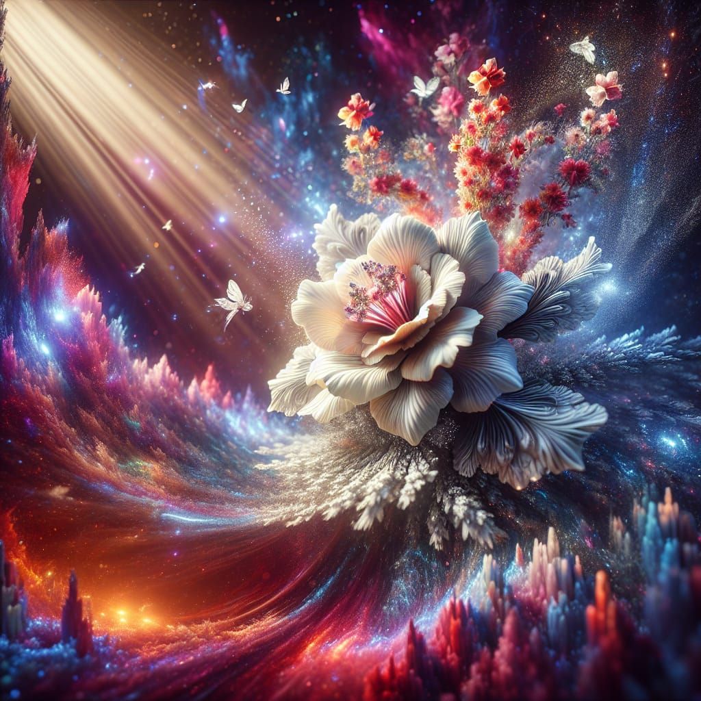 Gorgeous Woman as Flower in Neon Lighting