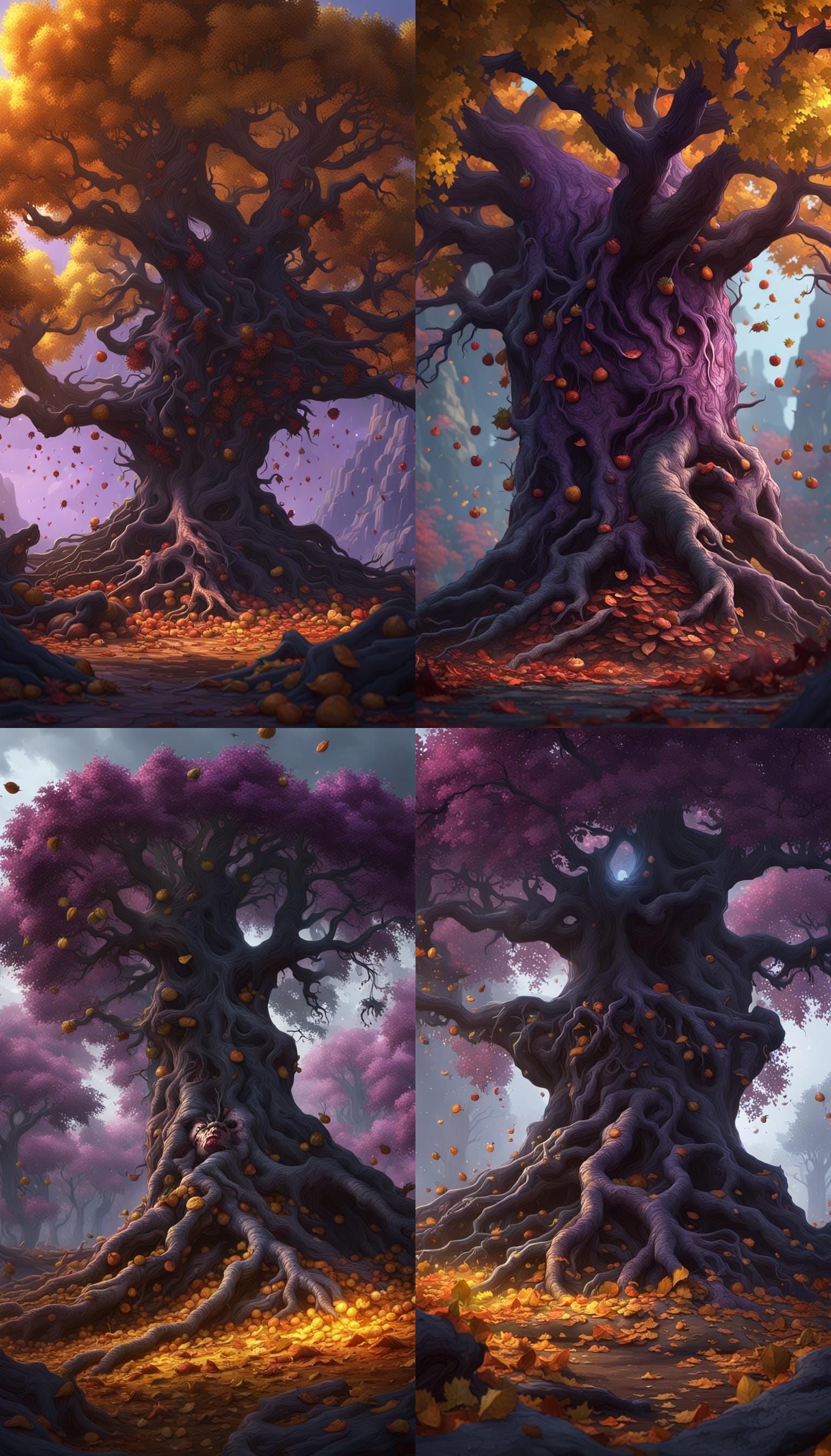 Dark Fantasy Weeping Tree with Decaying Fruit