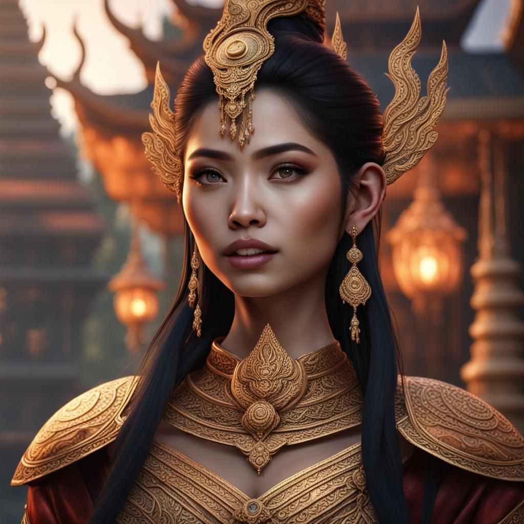 Beautiful Thai Woman's Face: Detailed Matte Painting