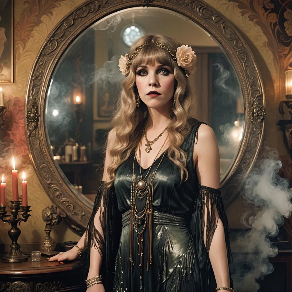 Enchanting Flapper Conjuring Magic, Art Nouveau Style