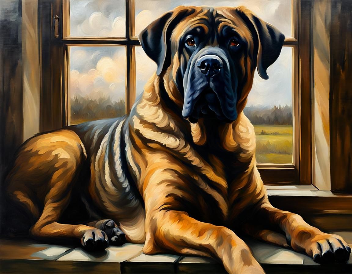 Classical Portrait of Brindle Mastiff in Chiaroscuro