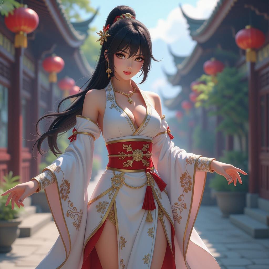 Anime Woman Heroic Pose in 3D Rendered Style