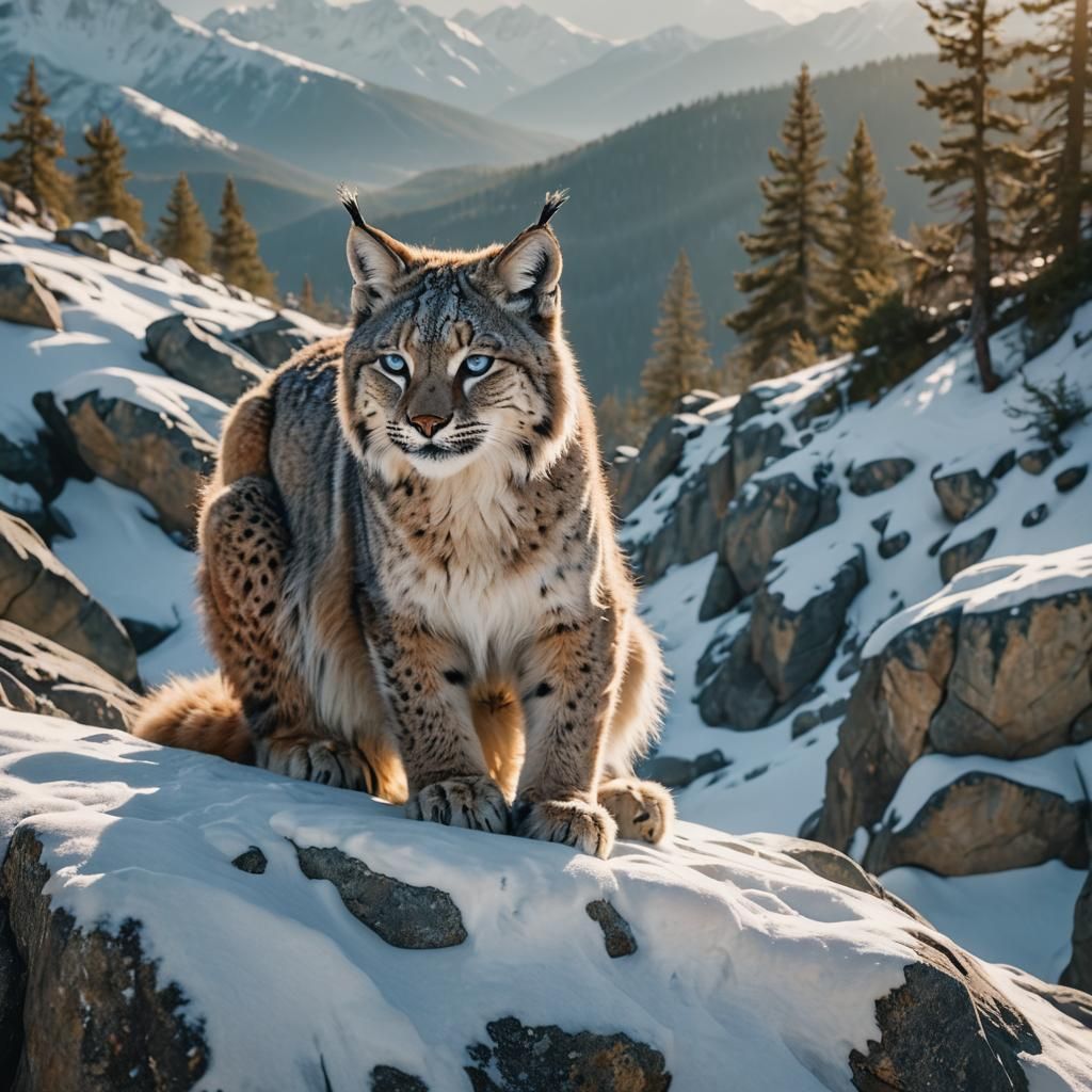 Snow Lynx in Snowy Mountains: Cinematic Film Still