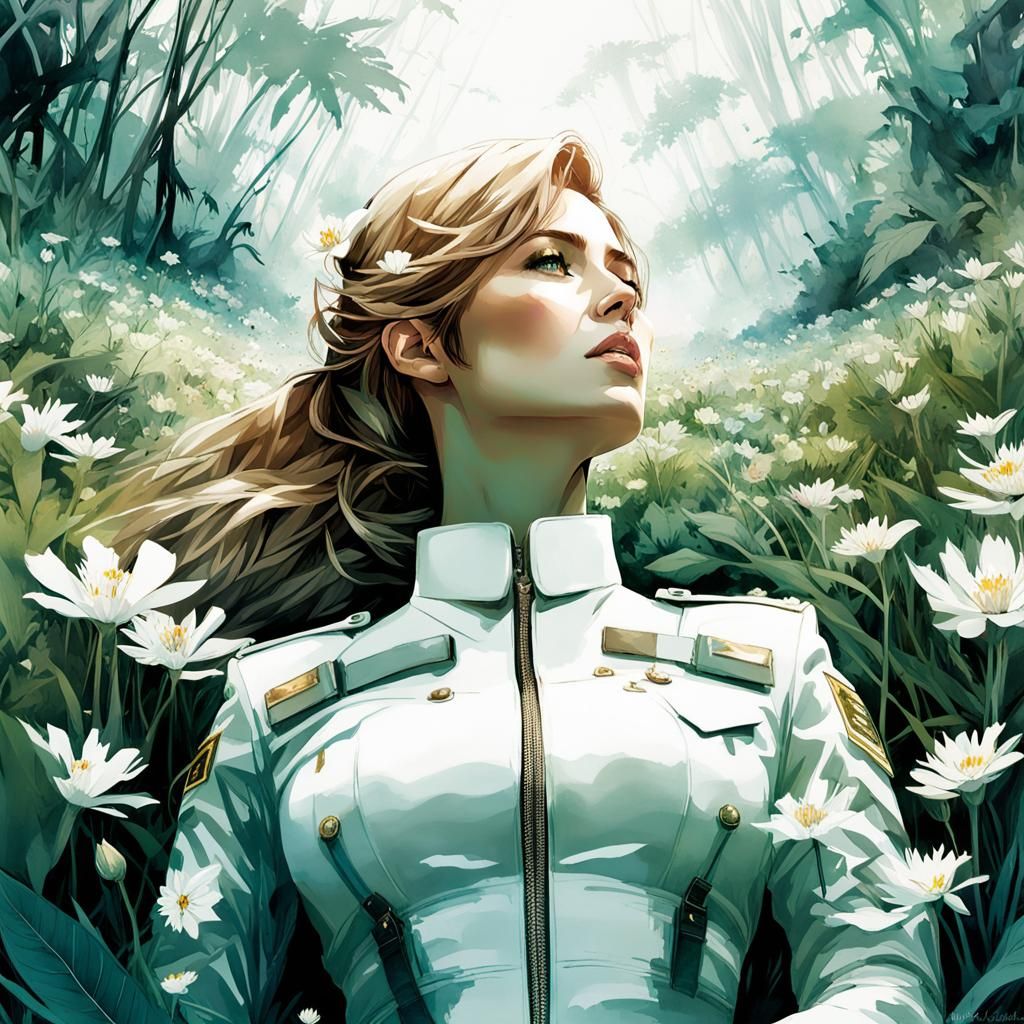 The Boss in Field of Flowers, Digital Watercolor