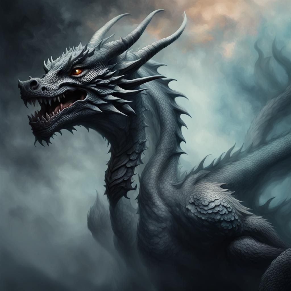 Ethereal Dragon Figure Shrouded in Dense Fog