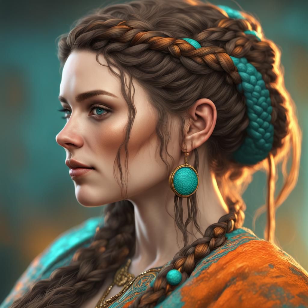 Brunette Viking Woman in Klimt-Inspired Expressionism