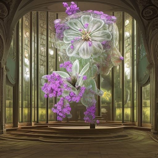 Transparent glass woman shape flower sculpture