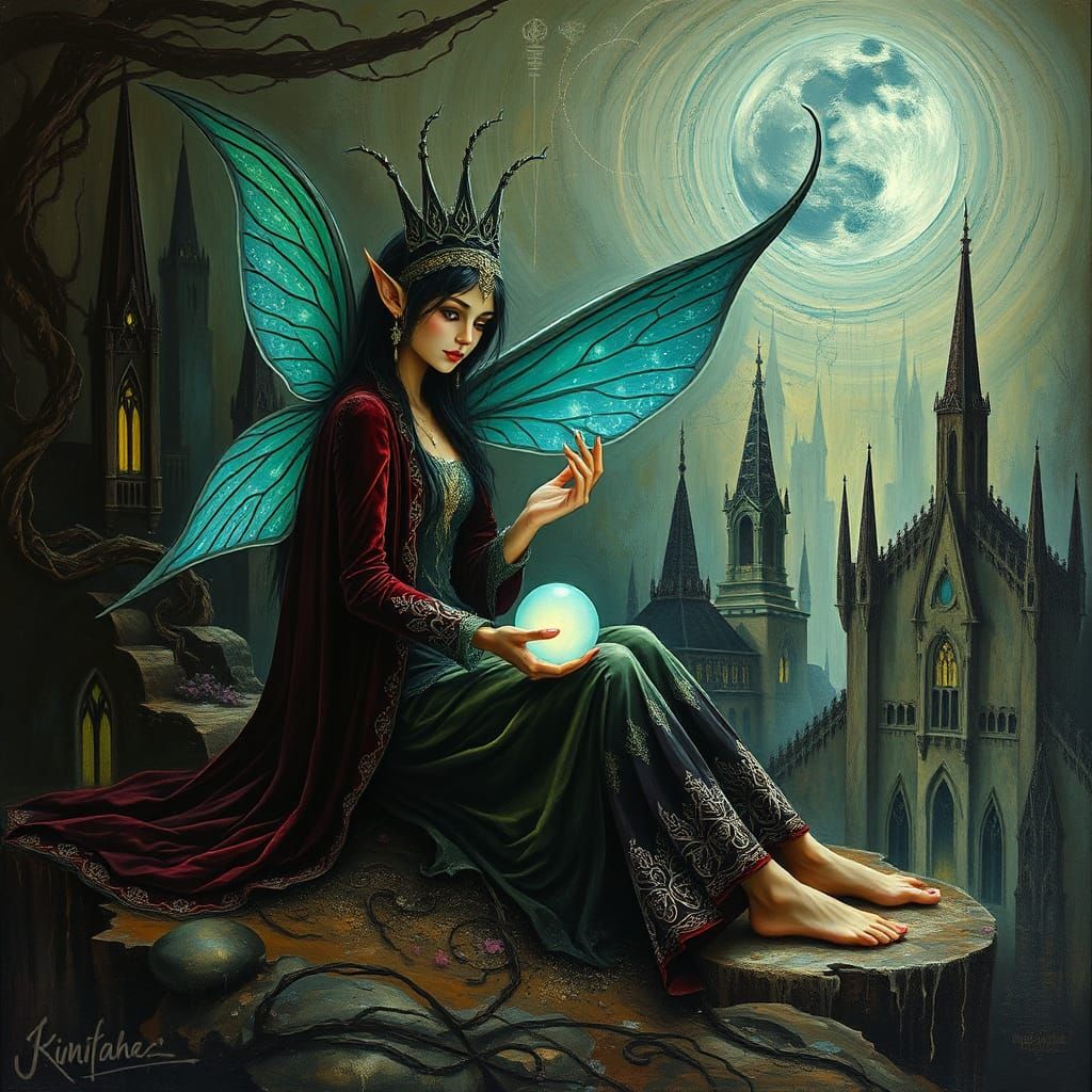 Fairy Elf Gypsy in Dystopian Cityscape, Heavy Metal Art