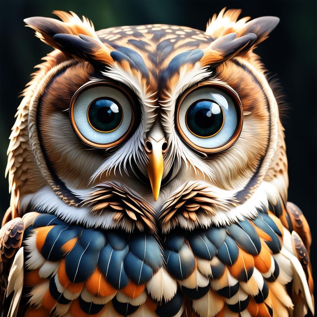 Funny Owl Portrait with Googly Eyes in Classical Style