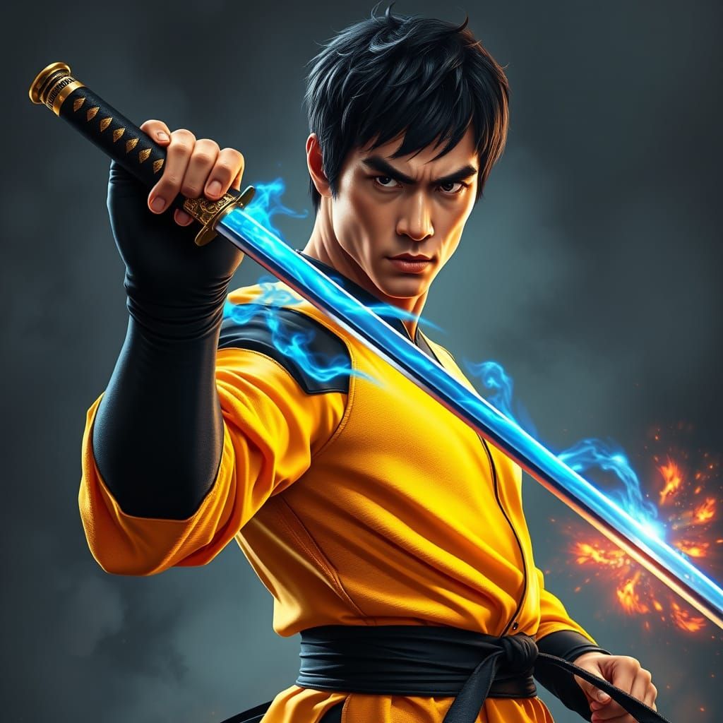 Fierce Martial Artist with Katana in Anime Realism Style