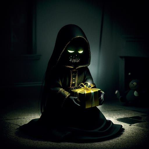 Eerie Christmas Night: Child & Shadowy Present