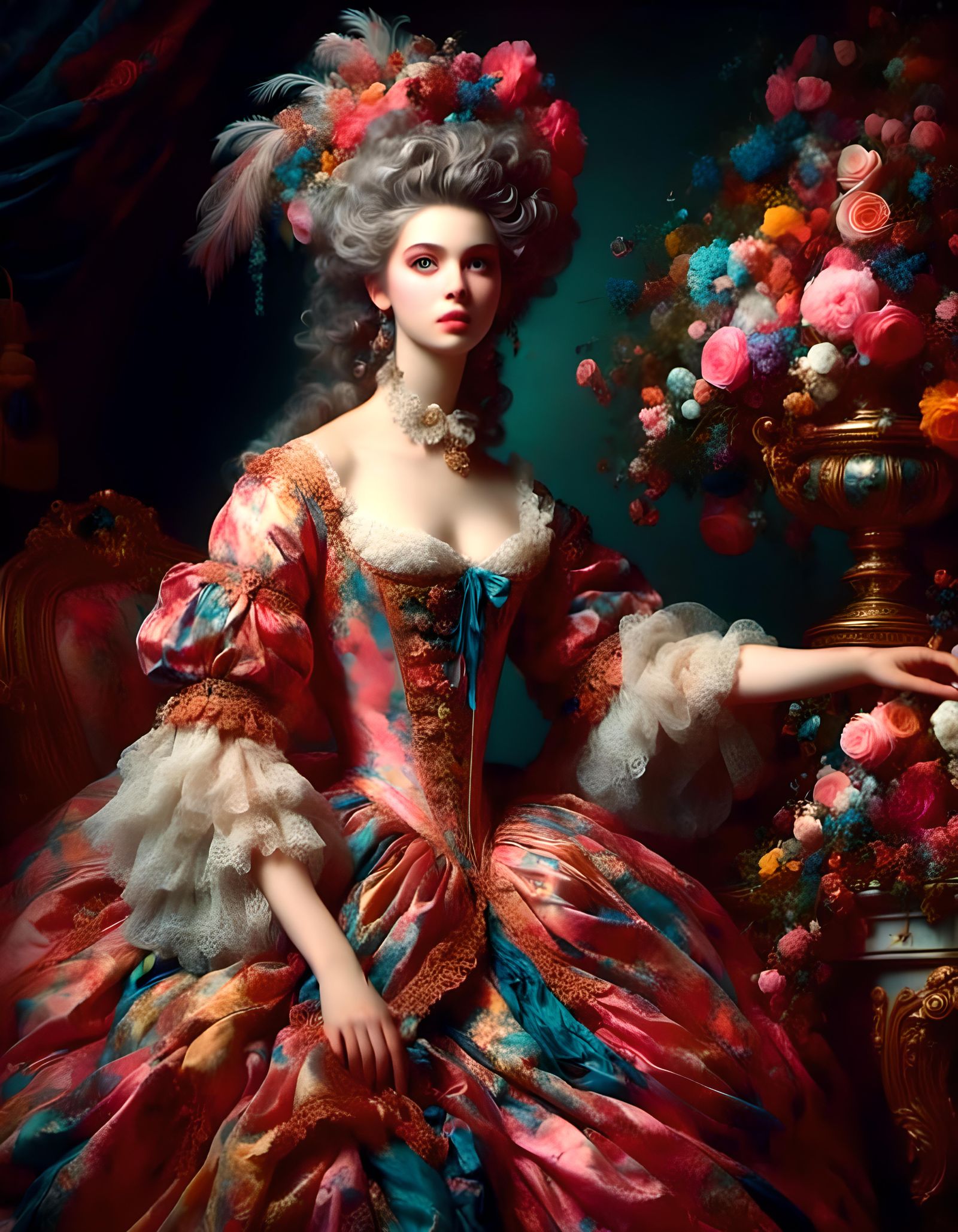 Rococo Woman in Dark, 17th Century Style