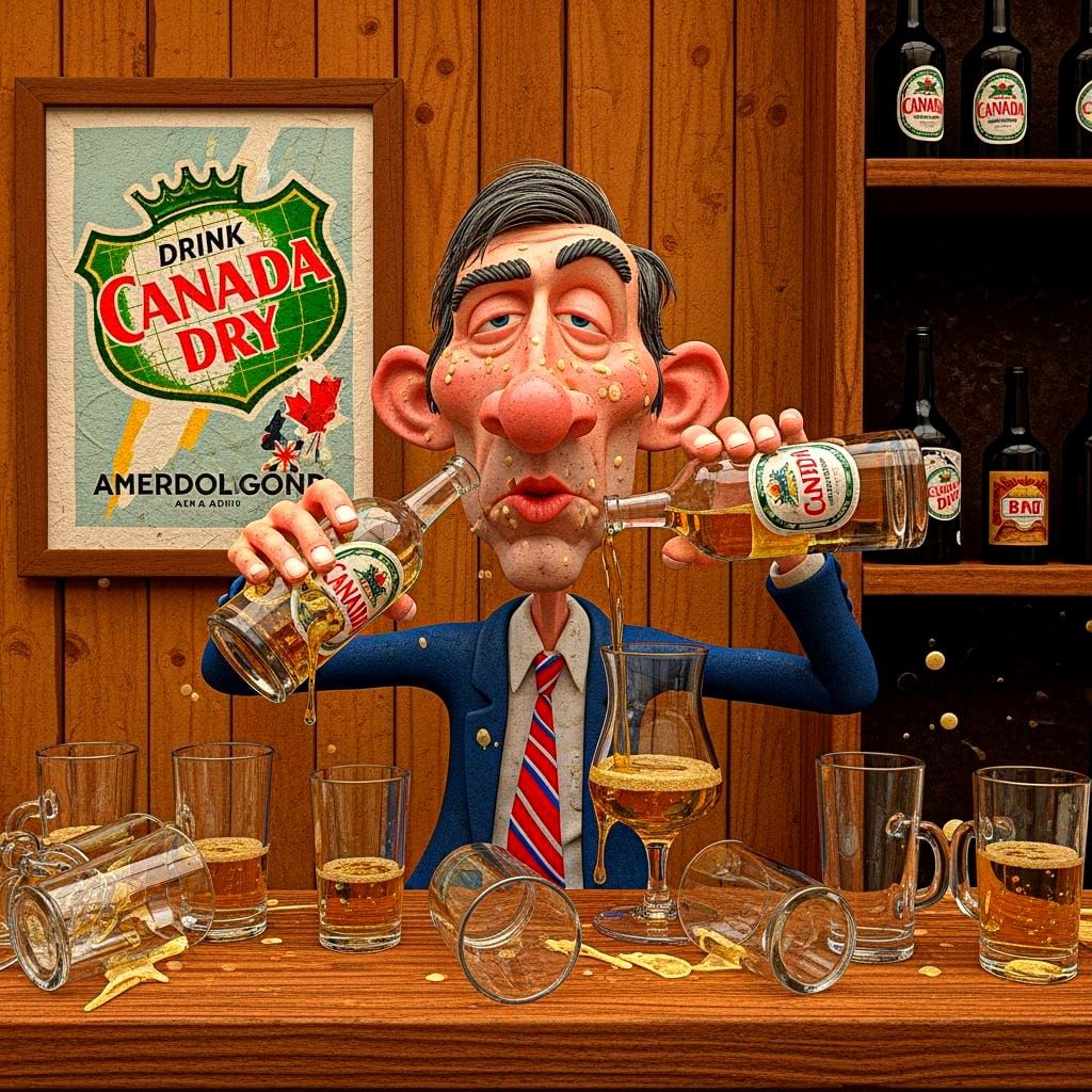 Drunk American Man in Canadian Bar Caricature