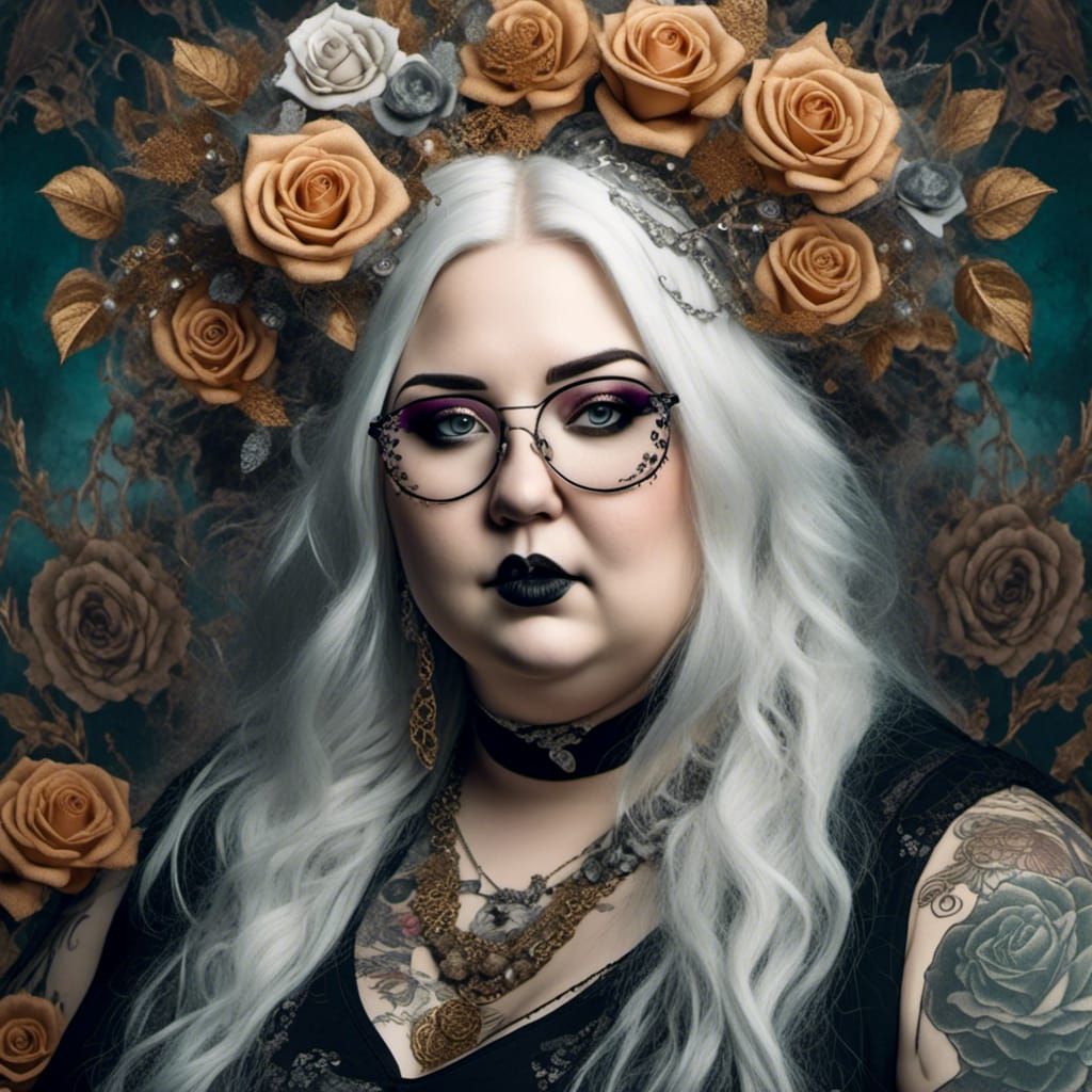 Goth Woman Portrait with Roses and Tattoos