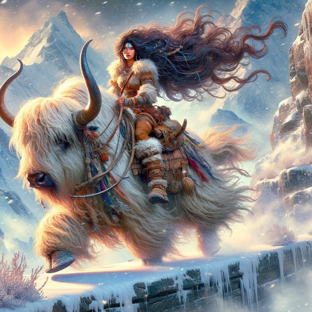 Hispanic Barbarian Warrior on Yak in Viking Fantasy