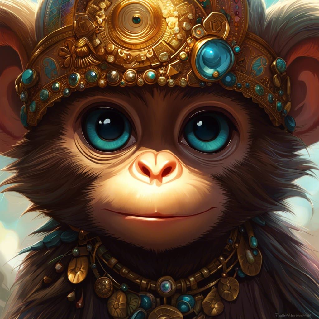 Detailed Chibi Monkey Drawing Mandala Portrait