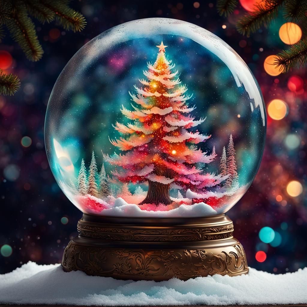 Liquid Ink Christmas Tree Globe: Art Nouveau Illustration