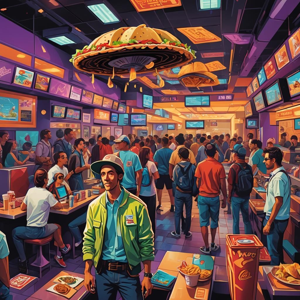 Waldo in Taco Bell: Digital Art by Syd Mead