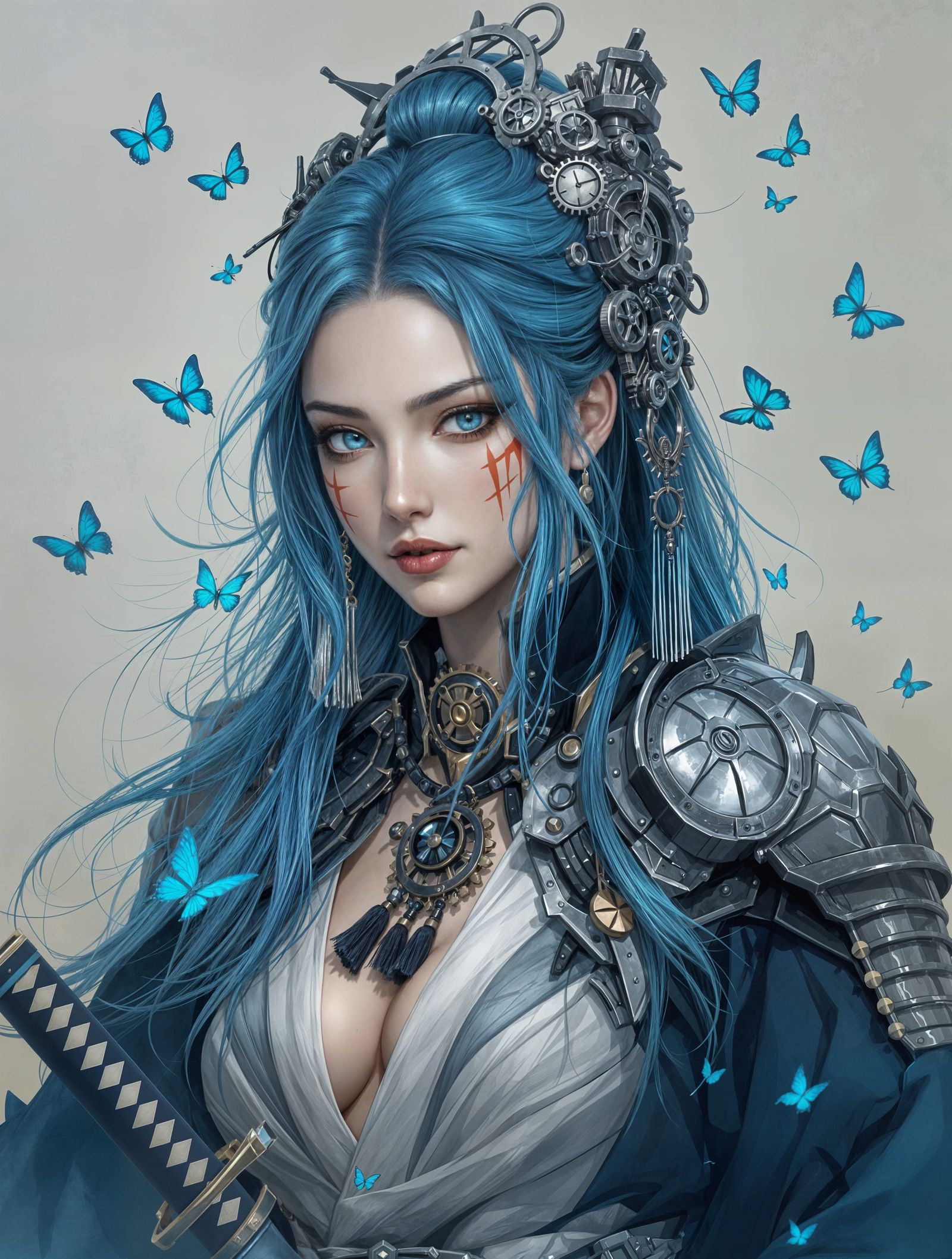 Steampunk Kunoichi in Traditional Japanese Aesthetic