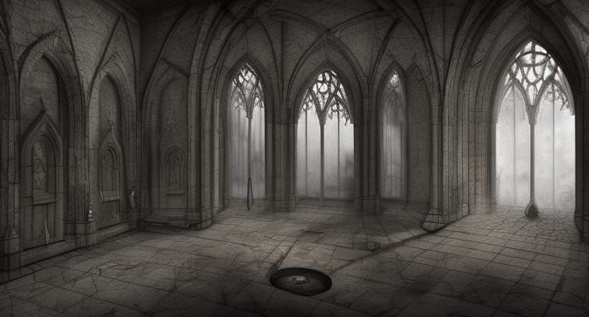 Eerie Gothic Crypt in Hyperrealistic Digital Art