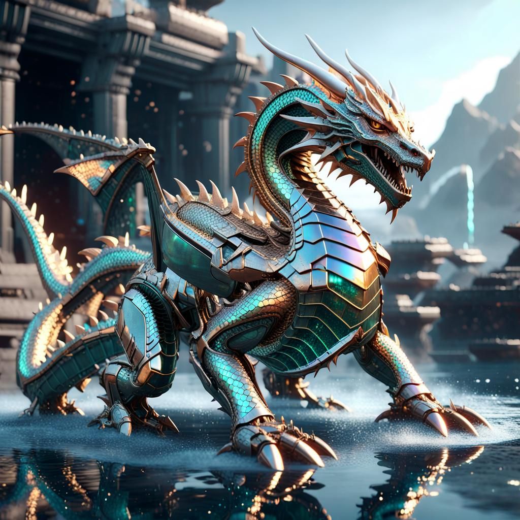 Futuristic Iridescent Dragon with Detailed Scales