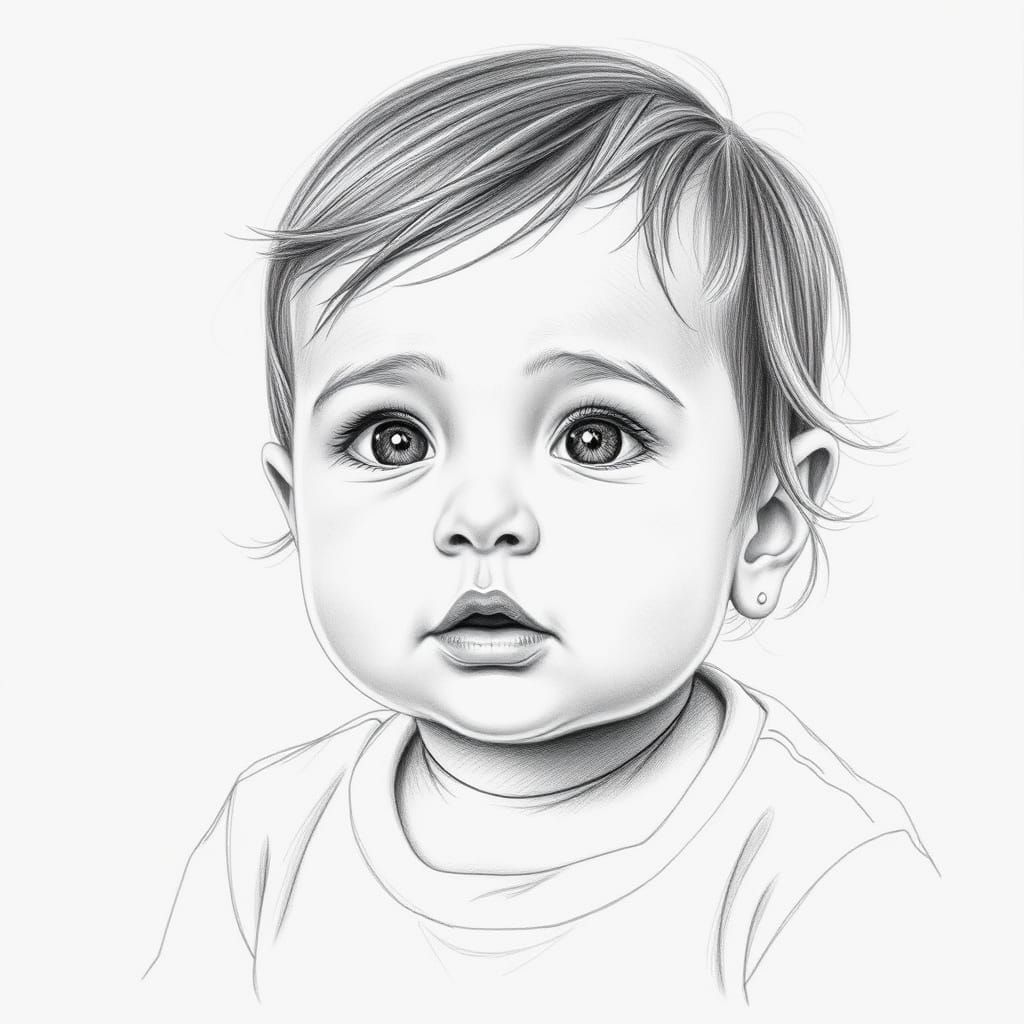 Portrait of a Young Child in Hyper-Realistic Pencil Drawing ...