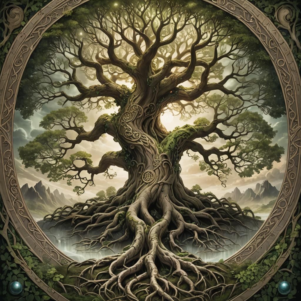 Epic Norse Tree Connects Nine Worlds in Majestic Fantasy Rea...