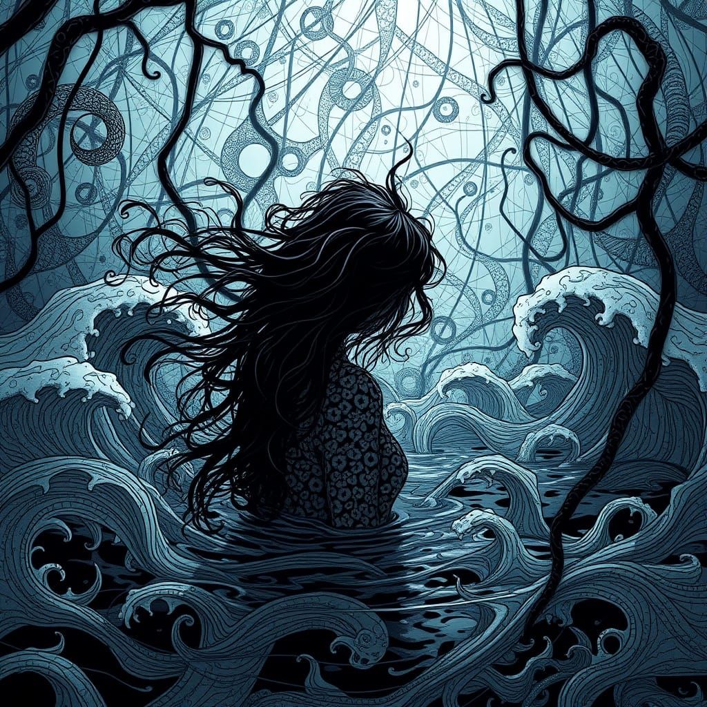 Figure Lost in Swampy Atmosphere, Zentangle Style