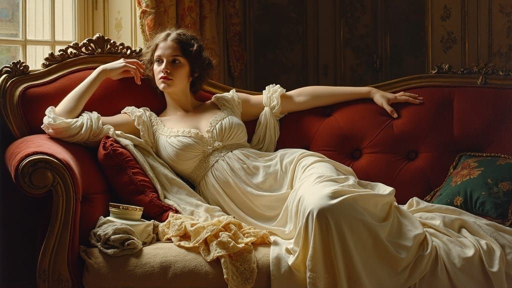 Italian Woman in Renaissance Palazzo, as Oil Painting