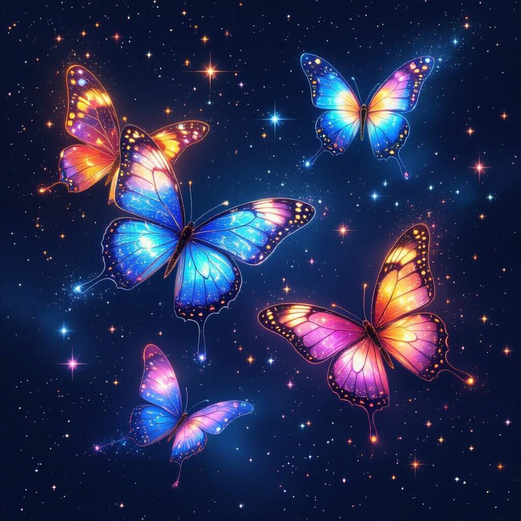 Cosmic Butterflies in Starry Sky: Fantasy Art