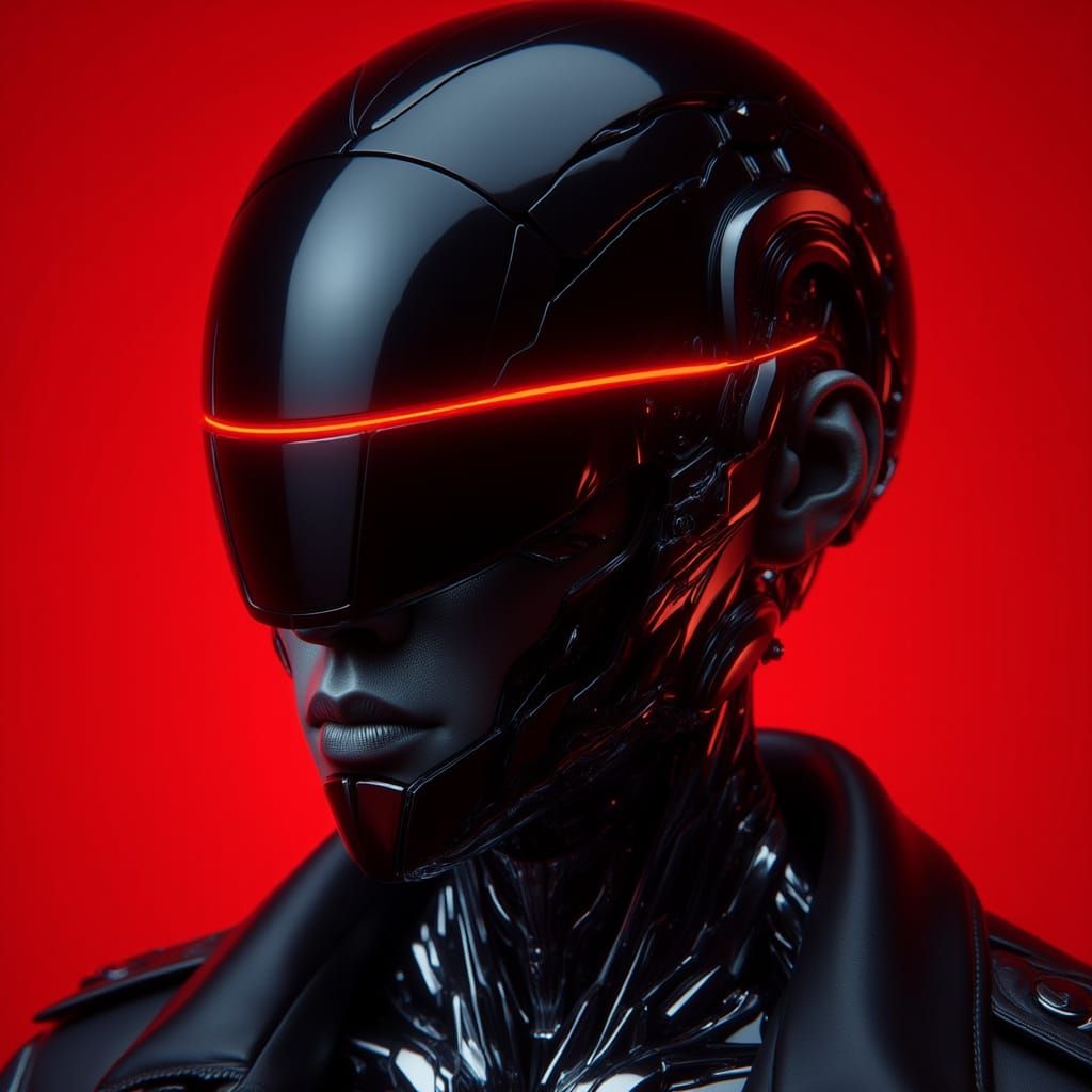 Futuristic Robot Helmet with Red Visor in Minimalist Style