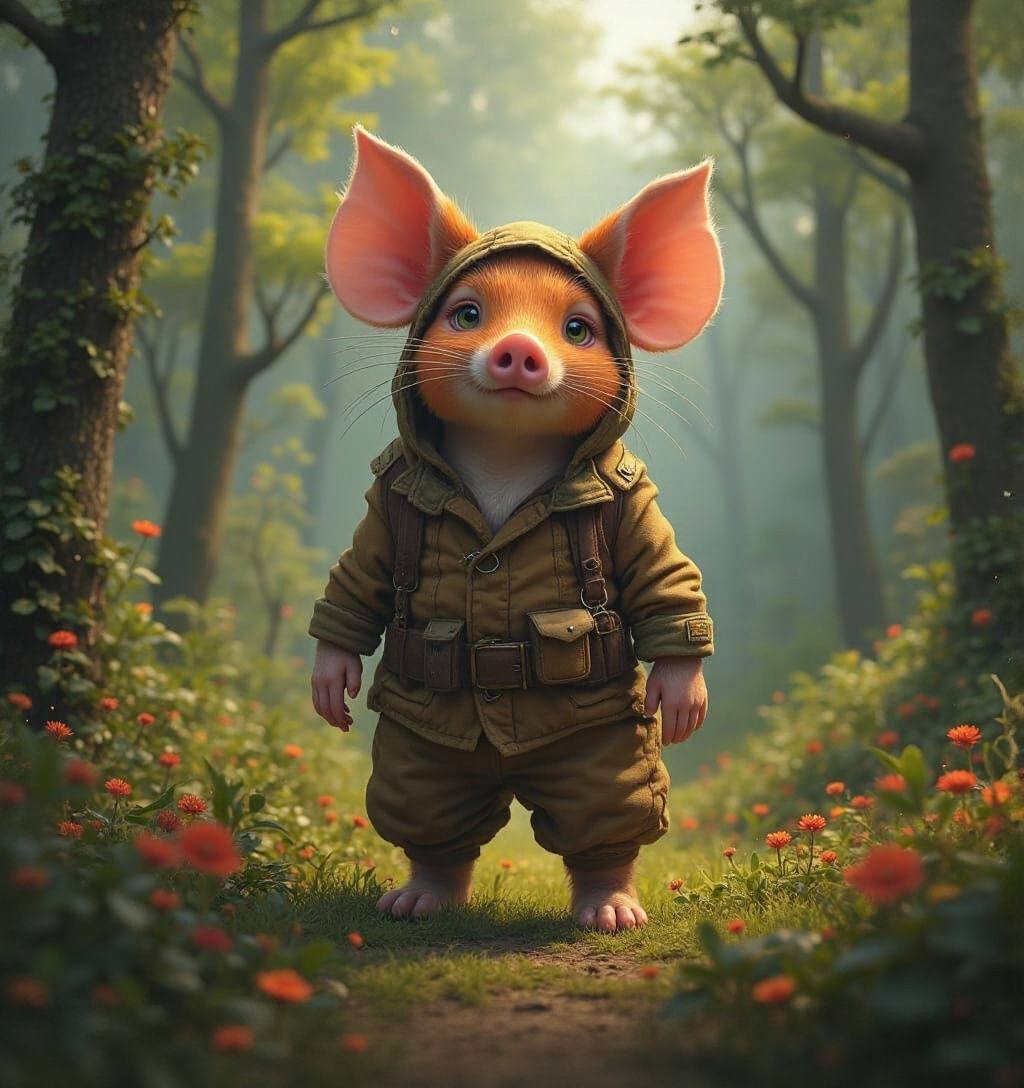 Mouse-Pig Hybrid in German Forest: Fantasy Concept Art