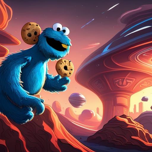 Cookie Monster Dunks on Elmo: Futuristic Art