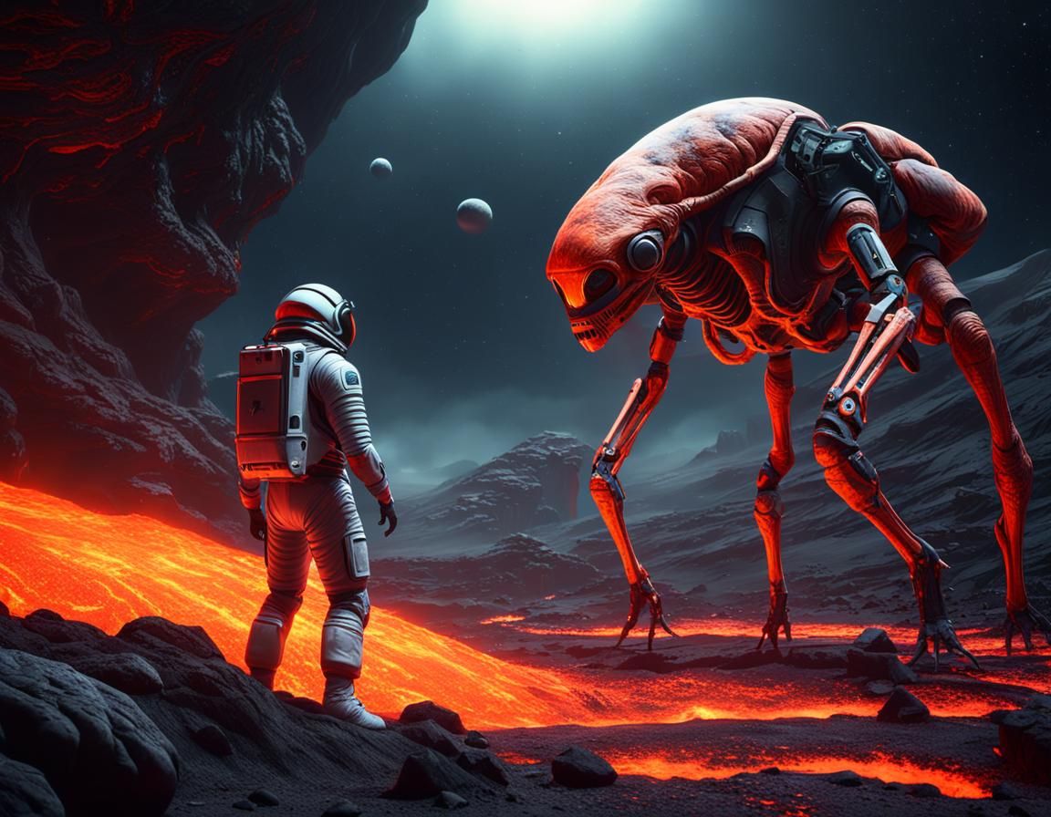 Astronaut Meets Alien on Peaceful Planet in 8K