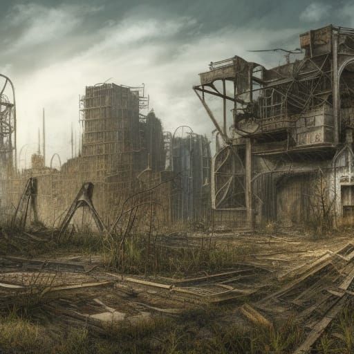 Post-Apocalyptic Flour Mill Ruins in Detailed Matte Painting