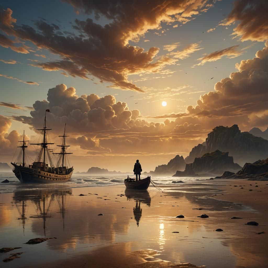 Lone Figure Awaiting Ship: Digital Matte Painting