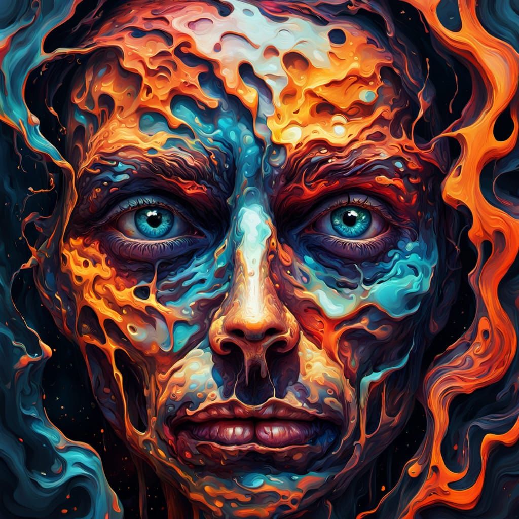 Surreal Face Melts into Static in Oil Painting Style