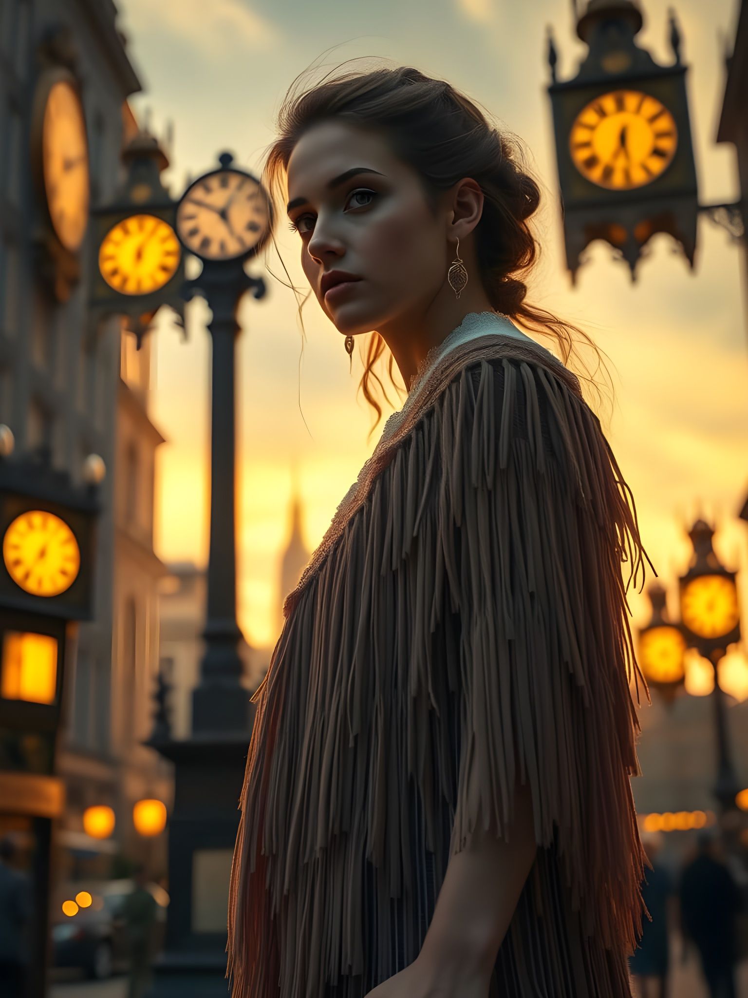 Victorian City Clocks at Dawn in Tonalism Style