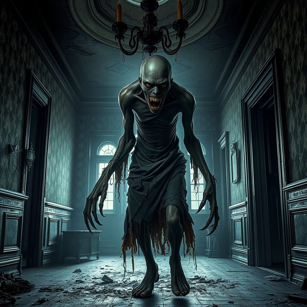 Grotesque Abomination in Ruined Victorian Mansion