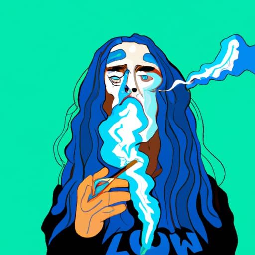 Pop Art of Blue Man Smoking Joint with Logo