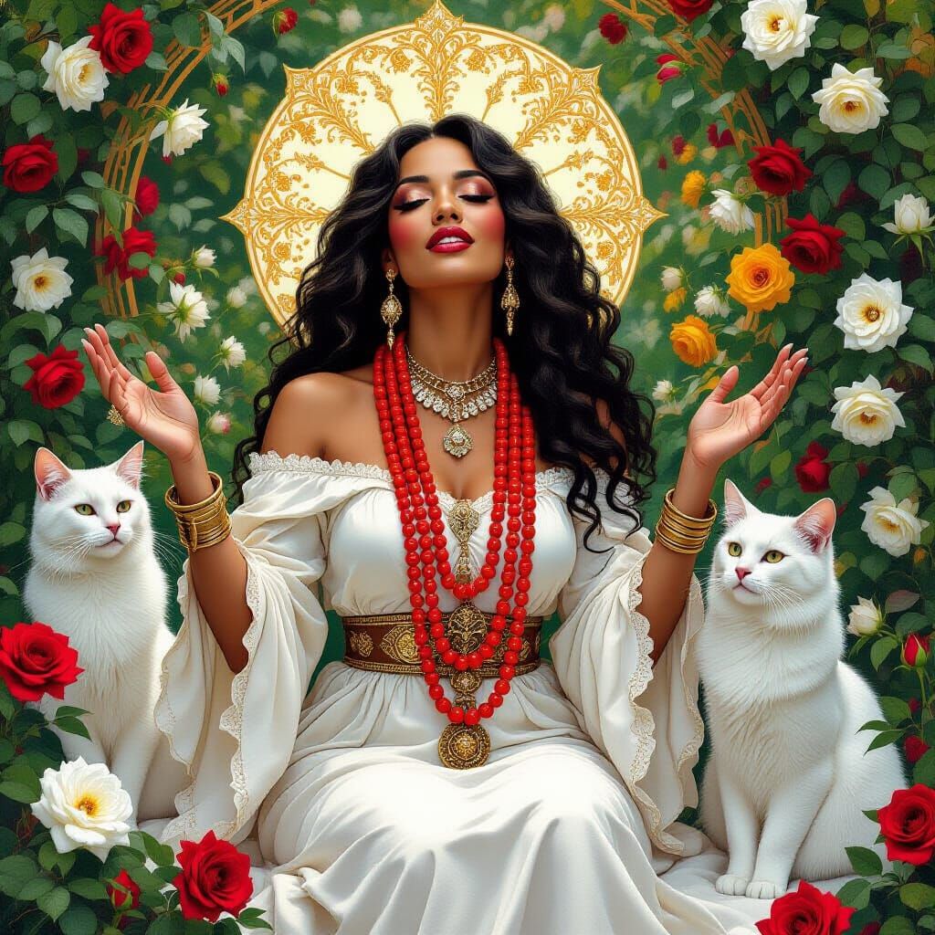 Voodoo Priestess in Rose Garden, Art Nouveau Style