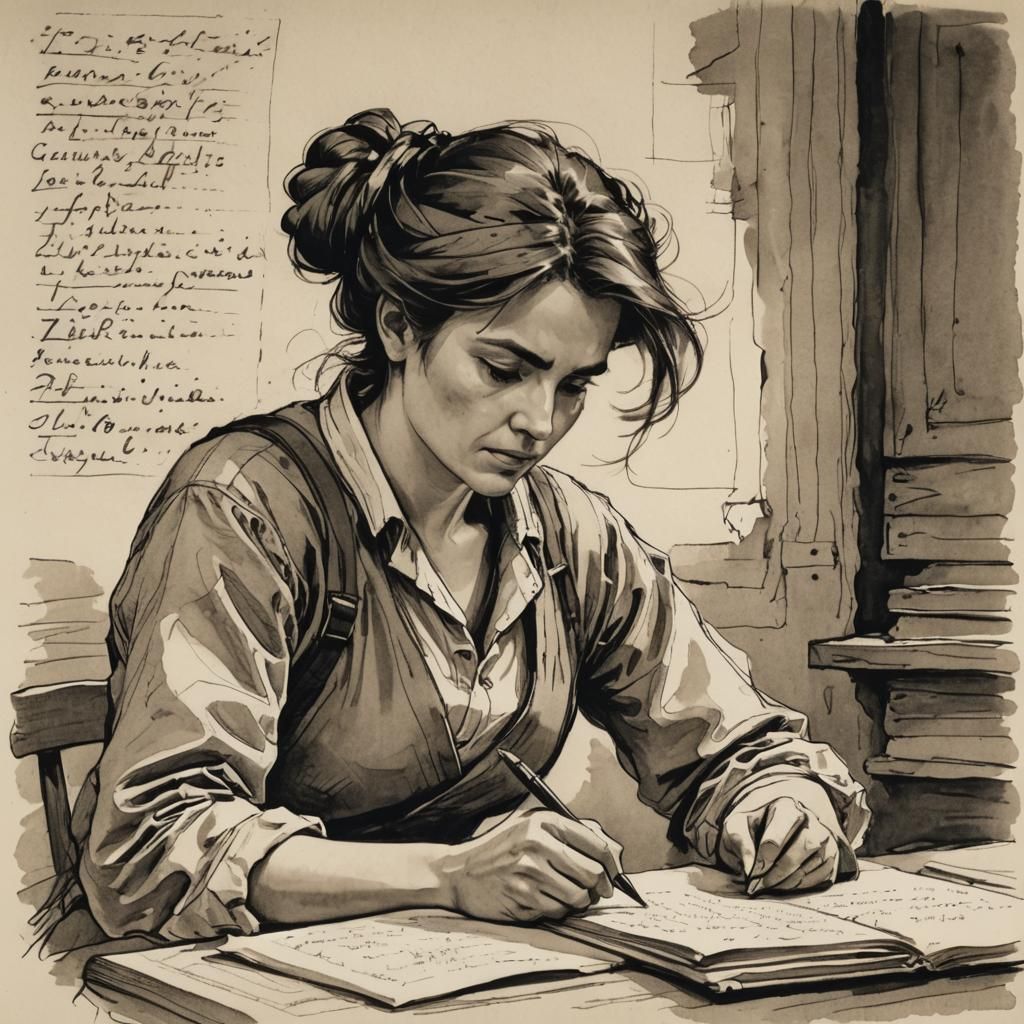 Scribe Woman Drawing Letters with Brush