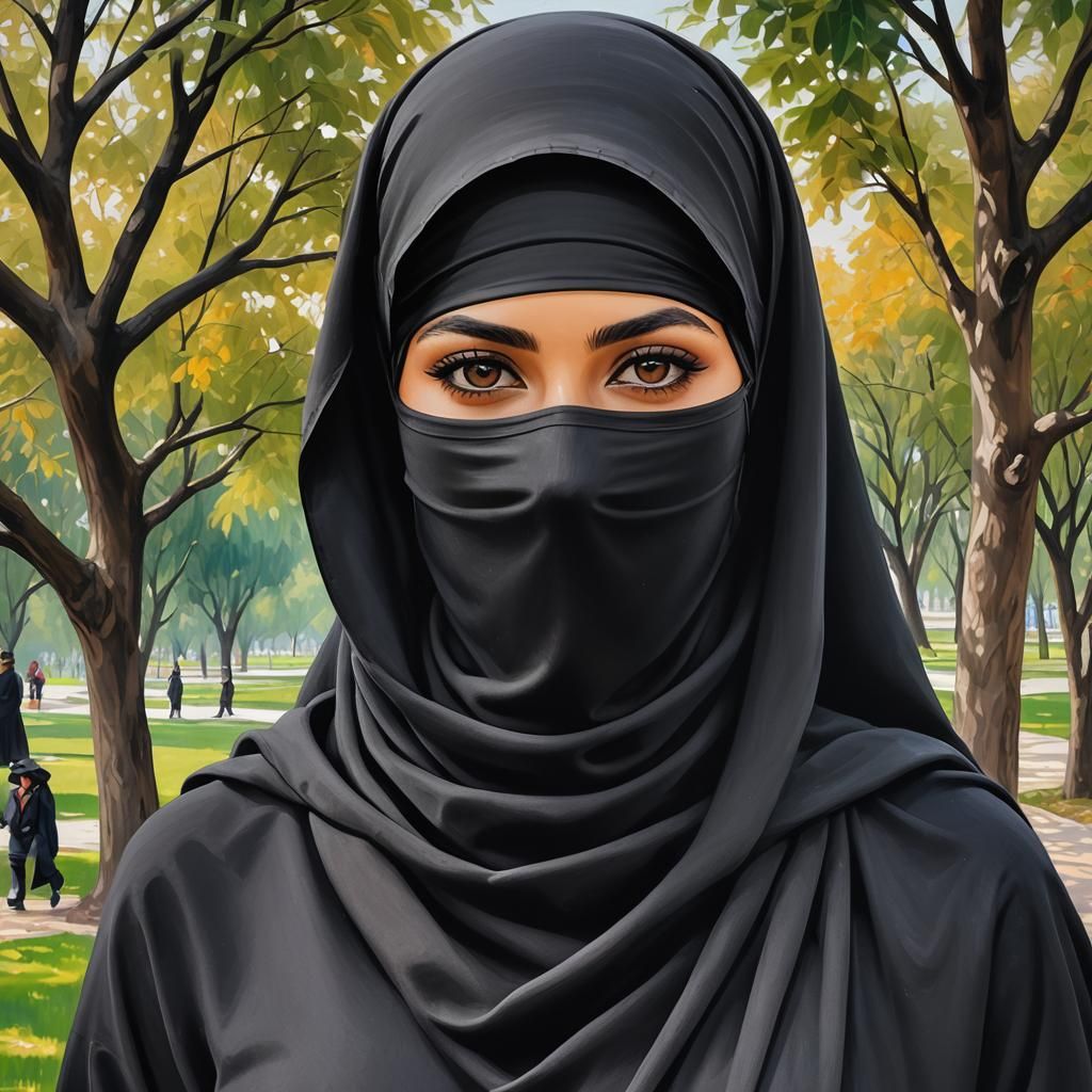 Niqabi Woman Portrait in Oil Painting Style