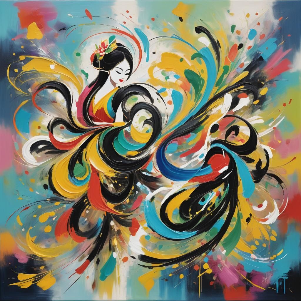 Abstract Thai Calligraphy with Vibrant Colors