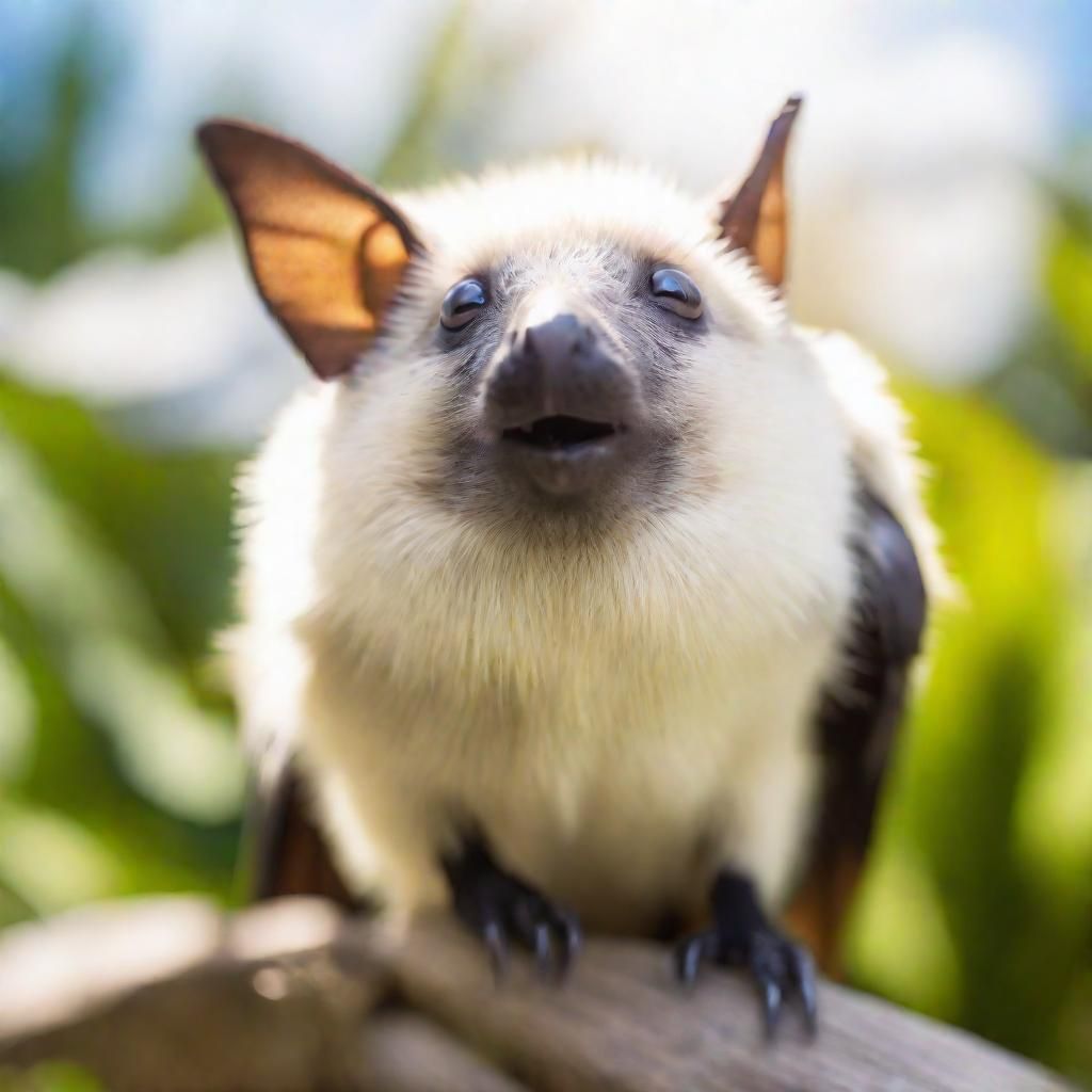 Fluffy White Fruit Bat in Divine Sunlight