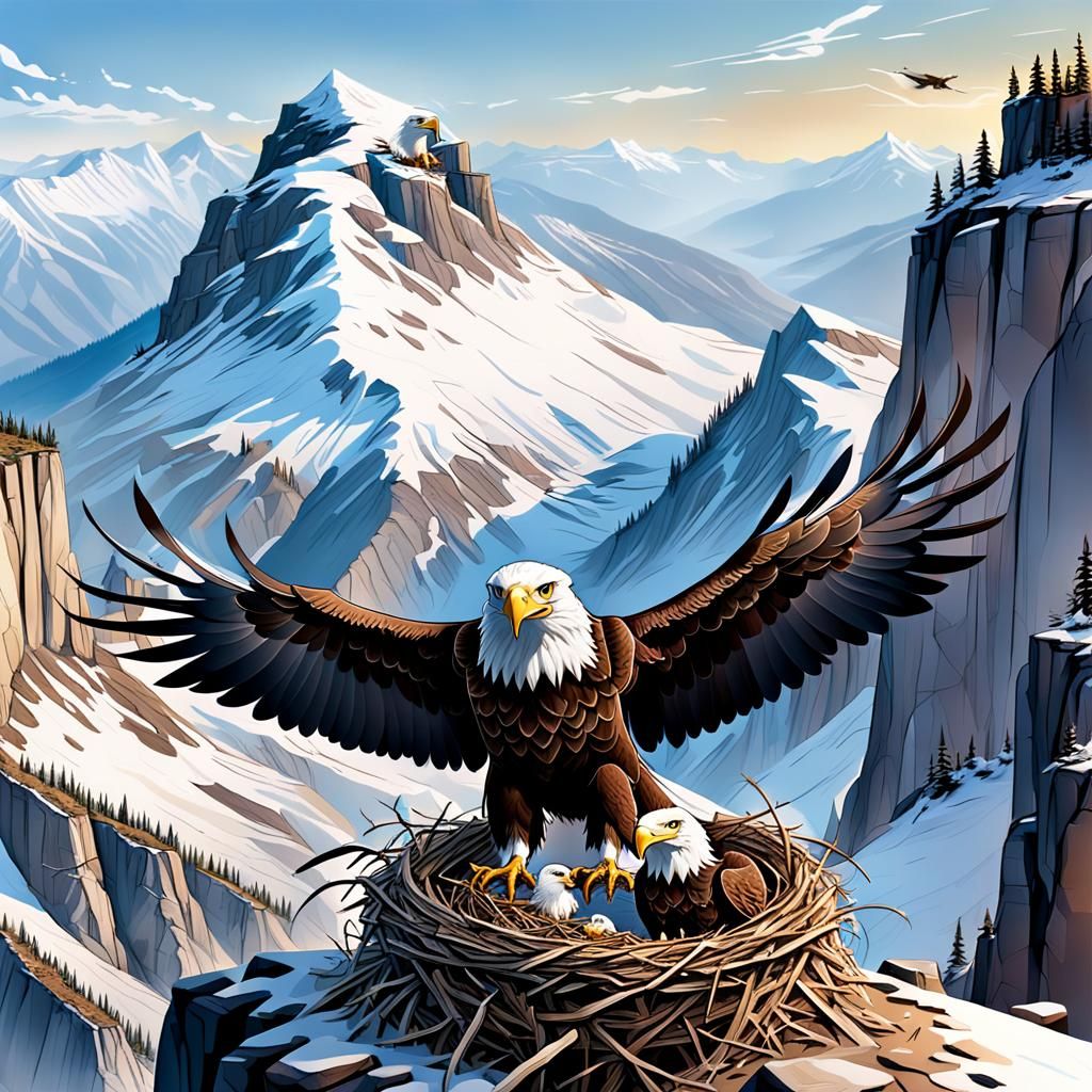 Majestic Eagle Protecting Nest on High Cliff