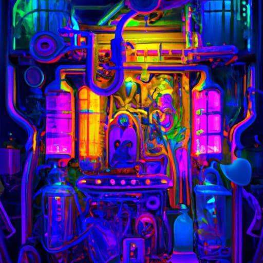 Steampunk Engine: Cyberpunk Inner Workings in Neon