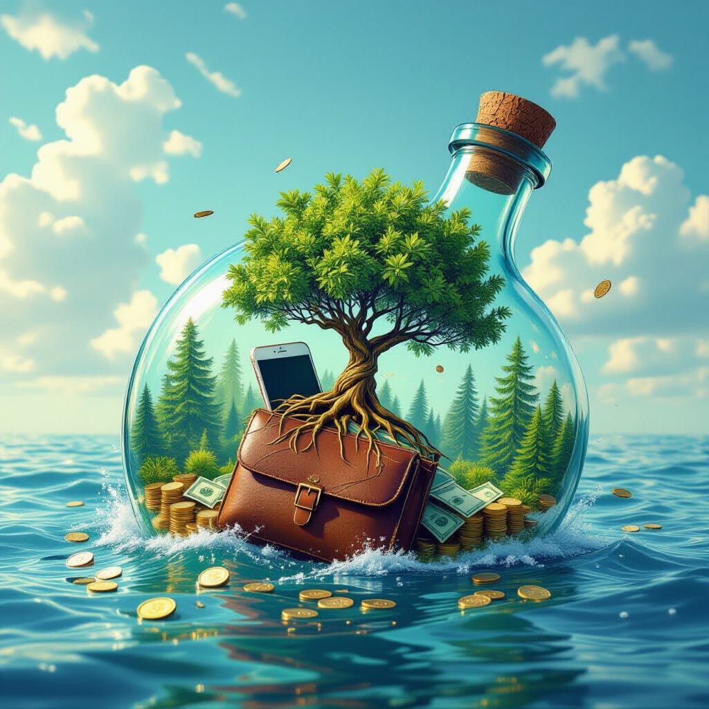 Money Tree Forest in a Bottle: Surreal Dreamscape